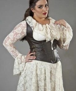 Burleska Cecillia Plus Size Underbust Corset With Straps In Brown Matte Vinyl