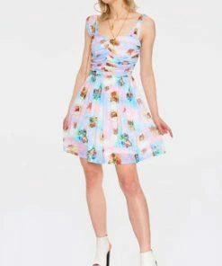 Jawbreaker Cherub Cat Print Chiffon Skater Dress