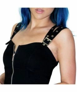 Dr Faust Club Double Strap Black Mini Dress - Kinley -Spooky Threads club double strap black mini dress kinley dr faust 3 300x