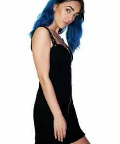 Dr Faust Club Double Strap Black Mini Dress - Kinley -Spooky Threads club double strap black mini dress kinley dr faust 4 300x
