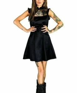 Dr Faust Cute Spider Raw Silk Black Mini Dress - Spinderella