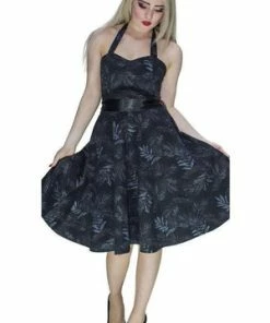 Dr Faust Dark Leaf Black Midi Dress - Annabelle