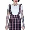 Dr Faust Dark Tartan Checked Pinafore Dress And T-Shirt Set - Romina -Spooky Threads dark tartan checked pinafore dress and t shirt set romina dr faust 300x