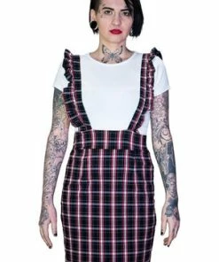 Dr Faust Dark Tartan Checked Pinafore Dress And T-Shirt Set - Romina