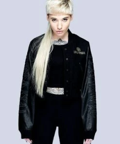 Long Clothing Death Adder Chain Crop Varsity Jacket -Spooky Threads death adder chain crop varsity jacket long clothing 4 300x