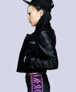 Long Clothing Death Adder Chain Crop Varsity Jacket -Spooky Threads death adder chain crop varsity jacket long clothing 7 300x