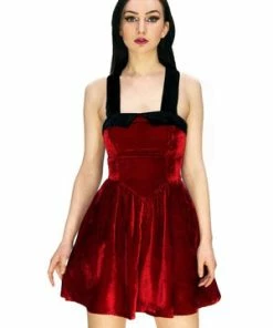 Dr Faust Deep Red Halterneck Velvet Mini Dress - Rosalie