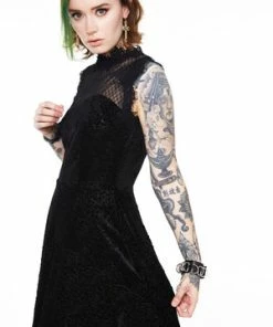 Jawbreaker Embroidered Rose Velvet Skater Dress -Spooky Threads dra 9357 bi 01 300x