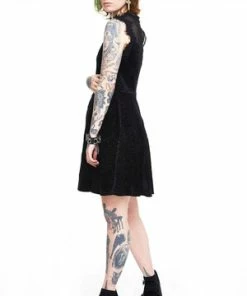 Jawbreaker Embroidered Rose Velvet Skater Dress -Spooky Threads dra 9357 bi 03 300x