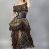 Burleska Elvira Long Gothic Victorian Skirt In Brown Gold Scroll And Coffee Matte -Spooky Threads elvira long gothic victorian skirt in brown gold scroll and coffee matte burleska 300x