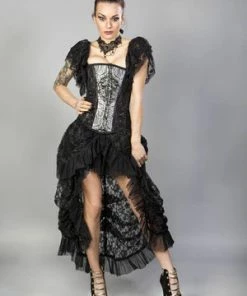 Burleska Elvira Long Victorian Goth Skirt In Black King And Black Lace Underlay