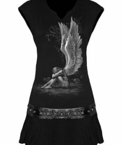 Spiral Enslaved Angel - Stud Waist Mini Dress Black