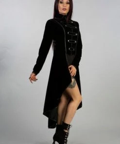 Burleska Eris Ladies Jacket In Black Velvet Flock -Spooky Threads eris ladies jacket in black velvet flock burleska 3 300x