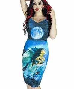 Dr Faust Fallen Angel Blue Moon Night Sky Midi Dress - Angel