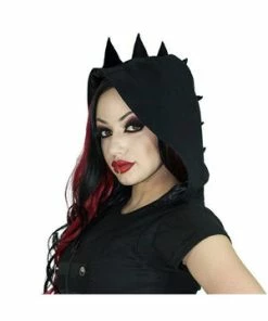 Dr Faust Fashionista Mohawk Hooded Black Cotton Jacket - Drago -Spooky Threads fashionista mohawk hooded black cotton jacket drago dr faust 4 300x