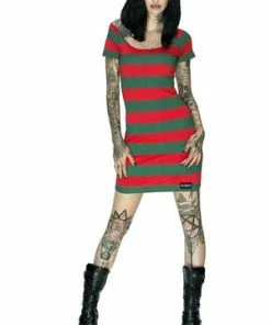Dr Faust Freddy Krueger Style Red And Green Mini Dress - Aubrey