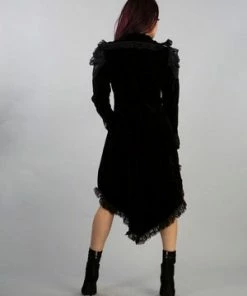 Burleska Frederica Coat In Black Velvet Flock And Lace Details -Spooky Threads frederica coat in black velvet flock and lace details burleska 4 300x