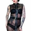 Dr Faust Full Zip Eyelet Trim Black Belt Sheer Mini Dress - Yara -Spooky Threads full zip eyelet trim black belt sheer mini dress yara dr faust 300x