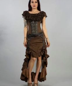 Burleska Gemini Underbust Steampunk Corset In Brown Camel Stripes Cotton