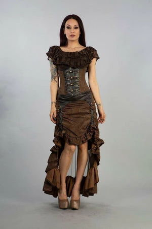 Burleska Gemini Underbust Steampunk Corset In Brown Camel Stripes Cotton 3 Burleska Gemini Underbust Steampunk Corset In Brown Camel Stripes Cotton