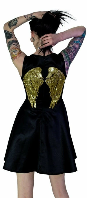 Dr Faust Gold Sequin Wings Black Silk Mini Dress - Hope 4 Dr Faust Gold Sequin Wings Black Silk Mini Dress - Hope - Image 2