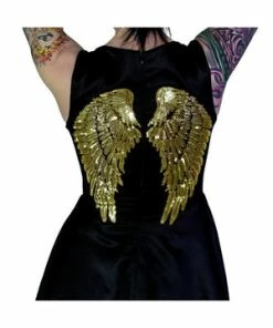 Dr Faust Gold Sequin Wings Black Silk Mini Dress - Hope 7 Dr Faust Gold Sequin Wings Black Silk Mini Dress - Hope -Spooky Threads gold sequin wings black silk mini dress hope dr faust 3 300x