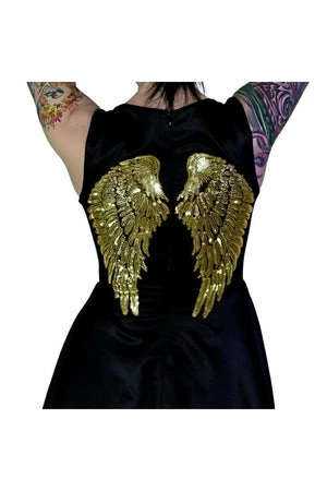 Dr Faust Gold Sequin Wings Black Silk Mini Dress - Hope 5 Dr Faust Gold Sequin Wings Black Silk Mini Dress - Hope - Image 3