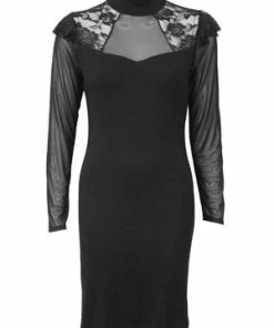 Spiral Gothic Elegance - Lace Shoulder Corset Dress