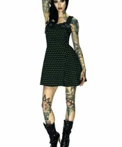 Dr Faust Green Polka Dots Black Mini Dress - Ava