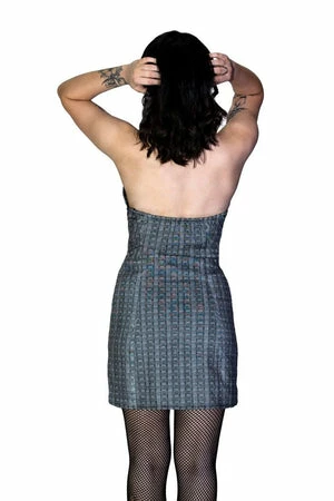 Dr Faust Grey Checkered Lace-Up Mini Dress - Jana 4 Dr Faust Grey Checkered Lace-Up Mini Dress - Jana - Image 2