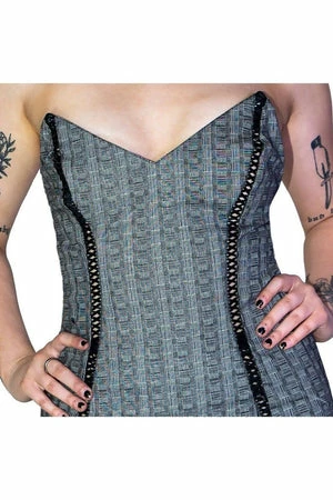 Dr Faust Grey Checkered Lace-Up Mini Dress - Jana 5 Dr Faust Grey Checkered Lace-Up Mini Dress - Jana - Image 3