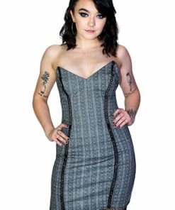 Dr Faust Grey Checkered Lace-Up Mini Dress - Jana