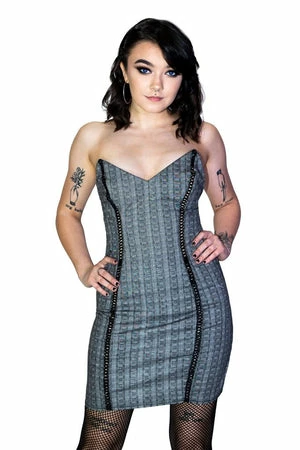 Dr Faust Grey Checkered Lace-Up Mini Dress - Jana 3 Dr Faust Grey Checkered Lace-Up Mini Dress - Jana