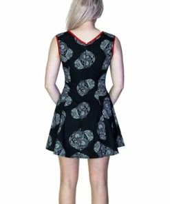 Dr Faust Grey Sugar Skulls Black Mini Dress - Calavera -Spooky Threads grey sugar skulls black mini dress calavera dr faust 2 300x