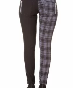 Banned Half Black Half Check Skinny Jeans -Spooky Threads half black half check skinny jeans banned 3 300x