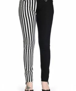 Banned Half Black Half Striped Trousers -Spooky Threads half black half striped trousers banned 4 300x