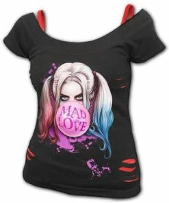 Spiral Harley Quinn - Mad Love - 2In1 Red Ripped Top Black