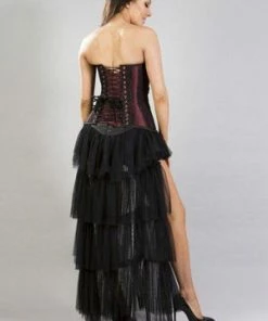 Burleska Helena Overbust Long Line Corset In Taffeta & Black Lace And Chiffon -Spooky Threads helena overbust long line corset in taffeta black lace and chiffon burleska 2 300x