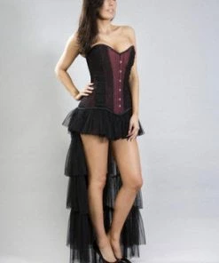 Burleska Helena Overbust Long Line Corset In Taffeta & Black Lace And Chiffon -Spooky Threads helena overbust long line corset in taffeta black lace and chiffon burleska 3 300x