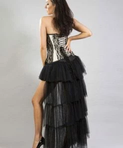 Burleska Helena Overbust Long Line Corset In Taffeta & Black Lace And Chiffon -Spooky Threads helena overbust long line corset in taffeta black lace and chiffon burleska 5 300x