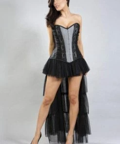 Burleska Helena Overbust Long Line Corset In Taffeta & Black Lace And Chiffon -Spooky Threads helena overbust long line corset in taffeta black lace and chiffon burleska 8 300x