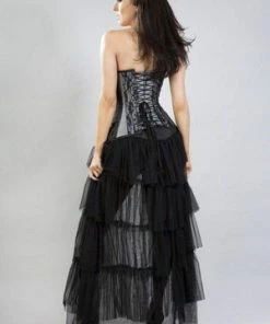 Burleska Helena Overbust Long Line Corset In Taffeta & Black Lace And Chiffon -Spooky Threads helena overbust long line corset in taffeta black lace and chiffon burleska 9 300x