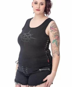 Queen Of Darkness High Waist Hotpants With Lacing -Spooky Threads high waist hotpants with lacing queen of darkness 5 300x