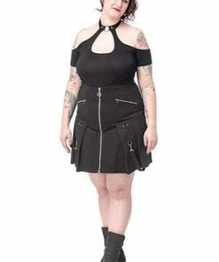 Queen Of Darkness High Waist Skirt With Removable Bondage - SK11-337/20-L -Spooky Threads high waist skirt with removable bondage sk11 33720 l queen of darkness 5 300x