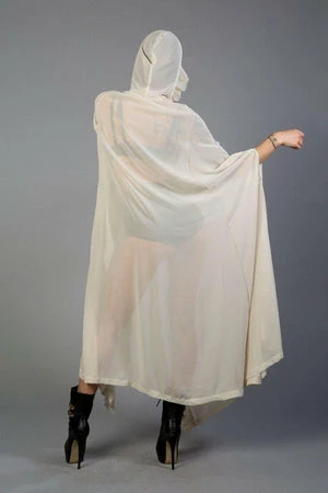 Burleska Hooded Gothic Victorian Cape In Cream Chiffon 4 Burleska Hooded Gothic Victorian Cape In Cream Chiffon - Image 2