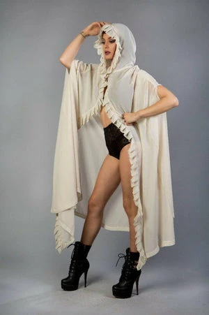 Burleska Hooded Gothic Victorian Cape In Cream Chiffon 5 Burleska Hooded Gothic Victorian Cape In Cream Chiffon - Image 3