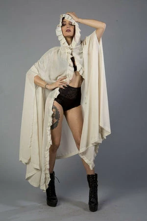 Burleska Hooded Gothic Victorian Cape In Cream Chiffon 3 Burleska Hooded Gothic Victorian Cape In Cream Chiffon