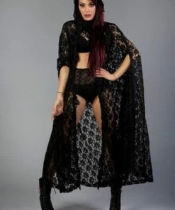 Burleska Hooded Gothic Victorian Cape In Lace -Spooky Threads hooded gothic victorian cape in lace burleska 4 300x