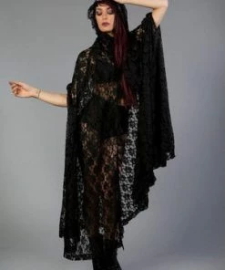 Burleska Hooded Gothic Victorian Cape In Lace -Spooky Threads hooded gothic victorian cape in lace burleska 6 300x