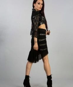 Burleska Ines Steampunk Bolero Shrug In Black Twill And Black Matte -Spooky Threads ines steampunk bolero shrug in black twill and black matte burleska 3 300x